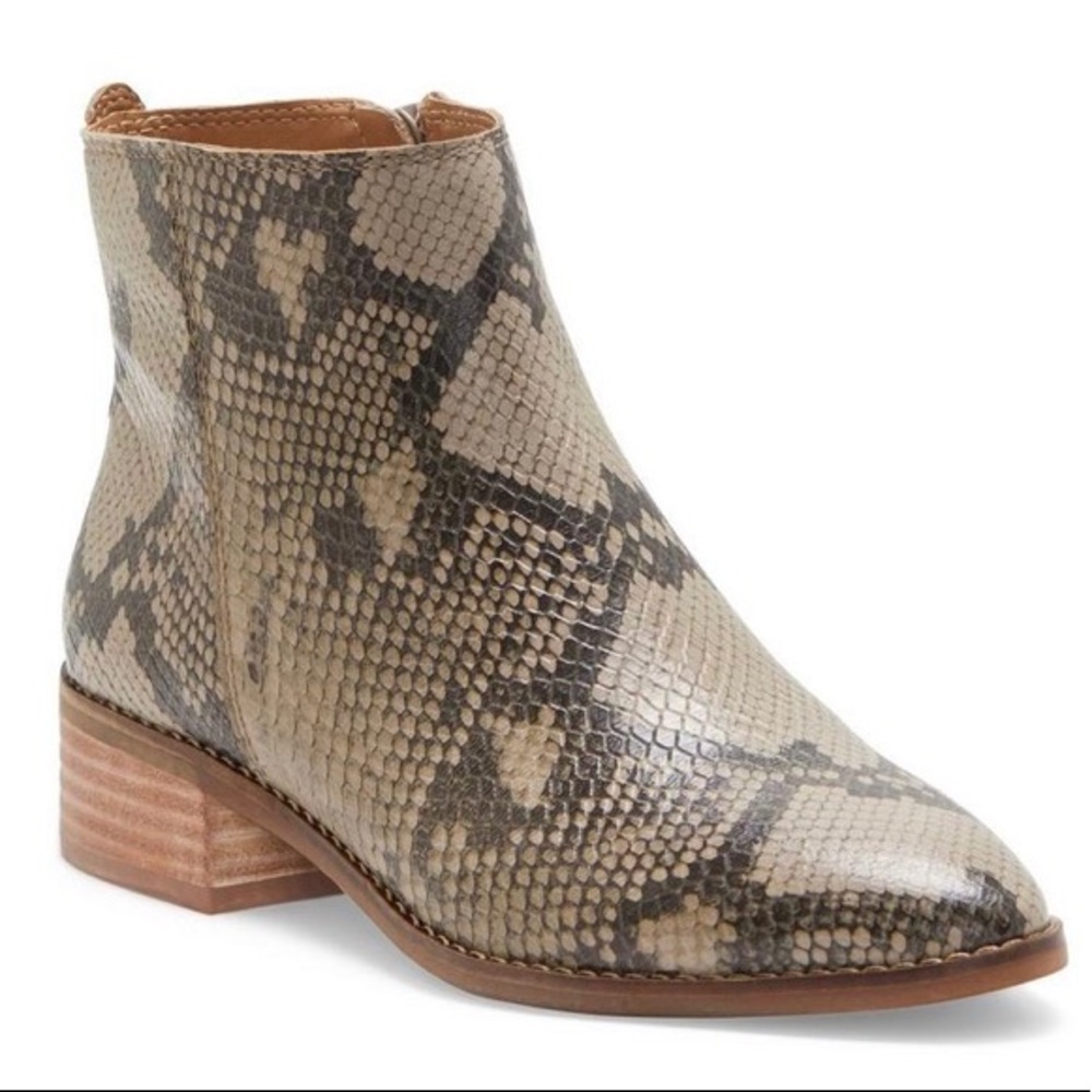 Lucky Brand Lenree almond toe snakeskin bootie